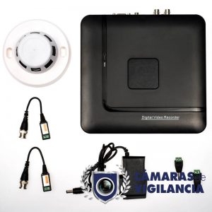 kit cctv grabador 4 entradas con cámara en detector de humos